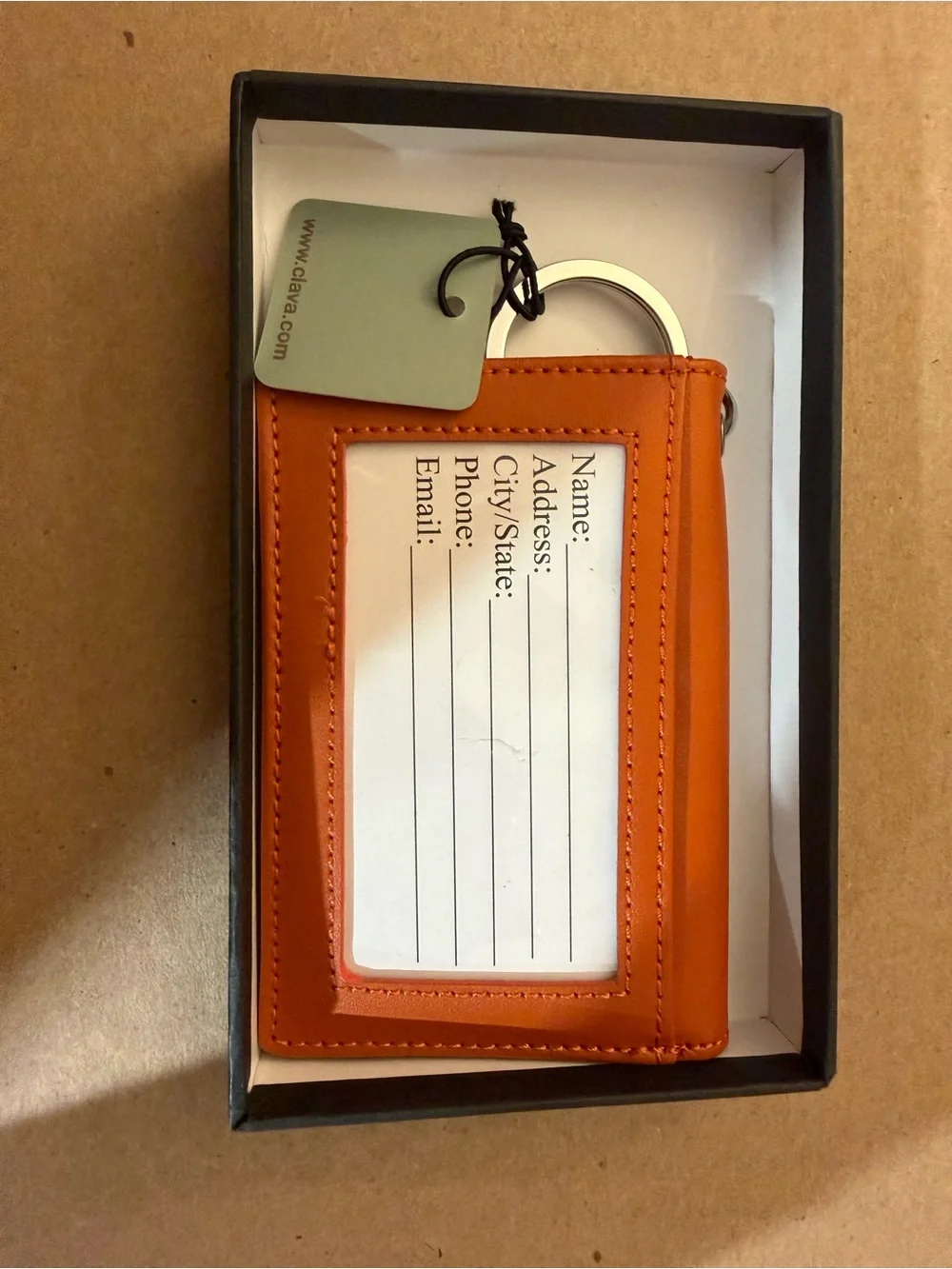 Orange Leather Card Holder Key Wallet CLAVA